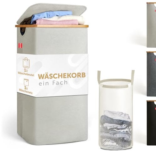 Blumtal Wäschekorb 100L Mit Herausnehmbarem Wäschesack - Schmal und Beige - Laundry Basket - Pfandflaschensammelbehälter Mit Deckel