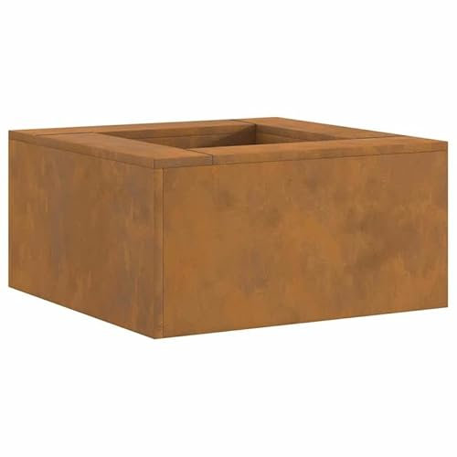 Brasero carré 60 x 60 x 30 cm en acier Corten – Brasero en acier métallique robuste pour jardin, terrasse ou camping – Durable et résistant aux intempéries