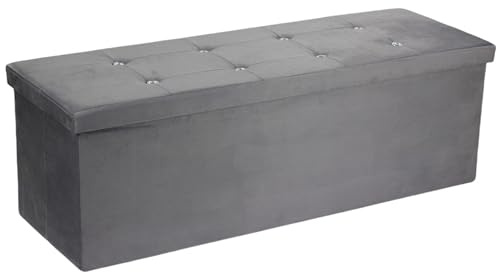 simpa Extra Large Fold Flat Light Grey Brushed Velvet Ottoman Storage with Thick Comfortable Cushion - 110cm (L) x 38cm (W) x 37cm (H)
