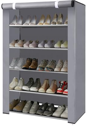 TerraNook Shoe Cabinets Shoe Rack with Dustproof Cover, 4/5/6/8 Tier Shoe Cupboard Storage Organiser, Non-Woven Fabric & Metal Frame, for Hallway Porch Living Room (Grey, 6 tier)