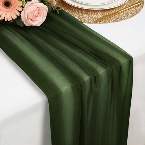Tischläufer Dunkelgrün Chiffon, 77 X 300 cm Weich und Bequem Tischläufer für Boho Hochzeit, Party, Taufe Dekor, Babyparty, Brautparty Küche Tisch Dekoration