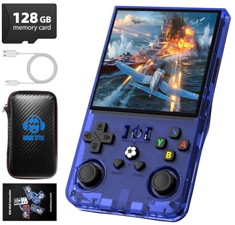 Console da Gioco Portatile Retro R36MAX, Console da Gioco Retrò con 128GB di Memoria, Schermo IPS HD da 4,0 Pollici, Batteria da 4000 mAh e 30+ Emulatori Mainstream, Blu