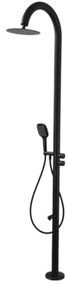 Dexinhdh Freistehende Außendusche, Duschsäule Aus Edelstahl Mit Spritzschutz Und 360° Drehbarem Bodenhahn, Für Garten, Strand, Pool(Black)