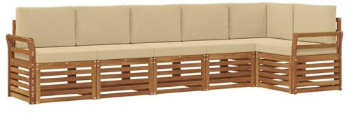 vidaXL Sofagarnituren 6 pcs Natur und Beige Massivholz Akazie, Garten, modernes Outdoor-Sofa, L-förmige Lounge, Terrasse, langlebiger Komfort fürs Patio