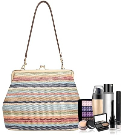 Generisch Sommer Strohtasche Damen - Strandtasche Umhängetasche Geflochten | Korbtasche Basttasche Umhängetasche Schultertasche Für Einkaufen Lebensmitteleinkauf Markt