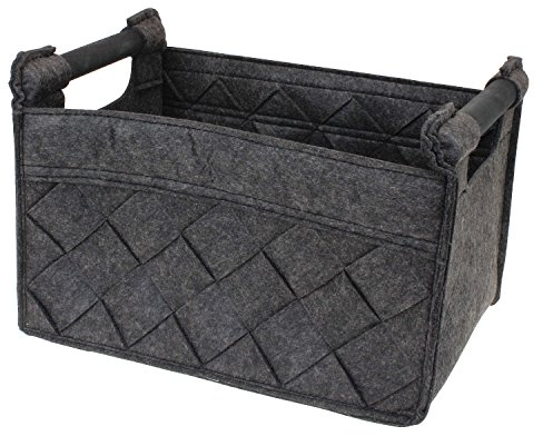 MACOSA AS6600L hochwertiger Filzkorb Anthrazit versch. Größen | recht-eckig | Holzgriffe | Regalkorb, Allzweckkorb, Aufbewahrungskorb Filz Deko-Korb