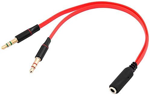 OcioDual Adaptador Jack Micro y Auriculares, Splitter Jack de Audio y Microfono para Cascos Gaming, Microfono pc, Ordenador, Portatil, Auriculares Cable Hembra 3.5mm, Rojo