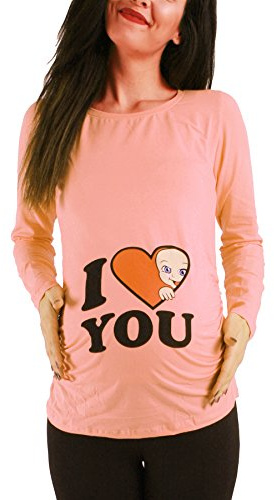 Love - Lustige witzige süße Umstandsmode Umstandsshirt Schwangerschaftsshirt Sweatshirt mit Motiv für die Schwangerschaft, Langarm (Lachsfarbe, X-Large)