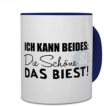 printplanet Tasse mit Spruch: Ich kann beides: Die Schöne & das Biest! - Kaffeebecher, Mug, Becher, Kaffeetasse - Farbe Blau