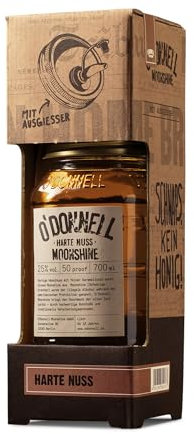 O'Donnell Moonshine Haselnusslikör Harte Nuss Geschenkset (+ Ausgießer) – Nuss Likör mit Whiskey & Karamell Geschmak (700ml) in Original Mason Jar – 25% Premium Spirituose Made in Berlin
