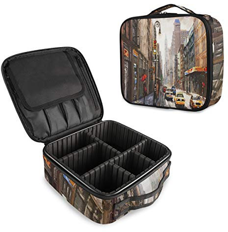 Mnsruu - Estuche organizador de maquillaje, con separadores ajustables, para maquillaje, viajes, pintura al óleo, ciudad de Nueva York