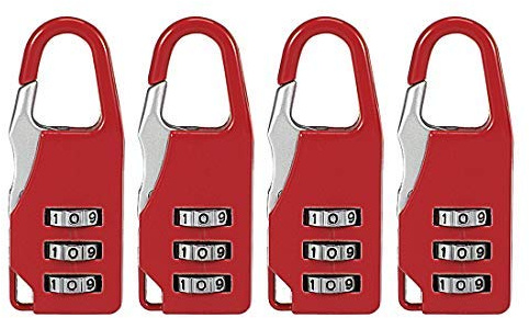 3-stelliges Zahlenschloss 3 mm Schäkel-Zahlenschloss rot 4-teilig