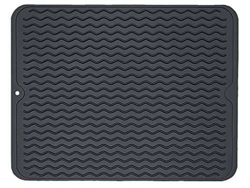 Anlising Abtropfmatte, Silikon Abtropfmatte, Spülbeckenmatte für Küche, Abtropfmatte für Geschirr, Spülbeckenmatte aus Silikon, Rutschfeste Hitzebeständige Silikonmatte, für Küche(40×30CM Schwarz)