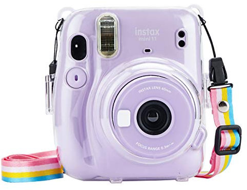 Yosuny Portable Case Compatible with Fujifilm Instax Mini 11 Instant Camera with Adjustable Strap and Storage Back Pocket (Transparent Shell)