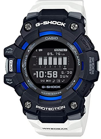 Casio Herren Digital Quartz Smartwatch, 49.00mm GehäusegröÃŸe mit Black digital Quartz Zifferblatt und White Plastic/Resin Strap Armband GBD-100-1A7ER