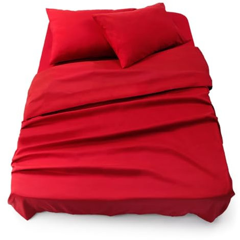 Blumtal - Parure De Lit 180x200 en Microfibre - 3 Pièces - Drap Housse 180x200 + Drap Plat 2 Personnes (280x275) + 2 Taies d'oreiller 50x80 - Rouge