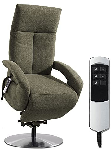 CAVADORE TV-Sessel Tirol mit Akku / Fernsehsessel mit Aufstehhilfe, elektrisch verstellbarer Relaxfunktion / 2 E-Motoren / Kabellos / 74 x 112 x 82 / Strukturstoff: Grün