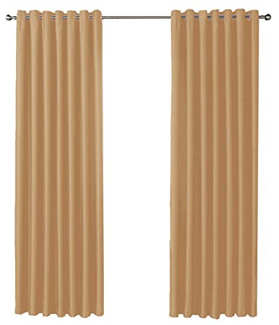 Olivia Rocco Blackout Eyelet Curtains Black Out Thermal Ring Top Curtain Pair Window Treatment Living Room Bedroom, 90 (Width) x 90 (Drop) Ochre