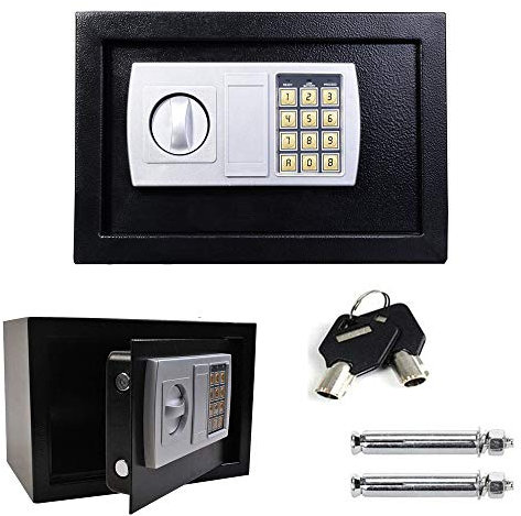 Coffre Fort, Coffre-Fort à Poser avec Serrure électronique numérique de Alarme, 2 Clés pour Ouverture d'urgence, 8,5L Coffre-Fort Mural Pour Bureau, Hôtel, 31 x 20 x 20cm, Noir