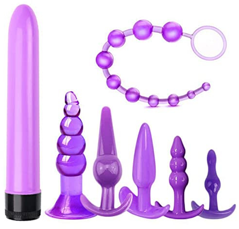 Silikon Analplug Set Mit Tragen außen Fetisch Masturbation Anal Butt Plug Analplugs ButtPlug Bondage SM Sexspielzeug für Männer Frauen Paare Anfänger Profi-nutzer 7 Stück（Violett）