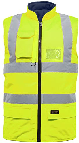Hi Vis Reversible Fleece Gilet Reflective Saftey Security Work Jacket Protective Waistcoat Bodywarmer (Yellow, XXL)