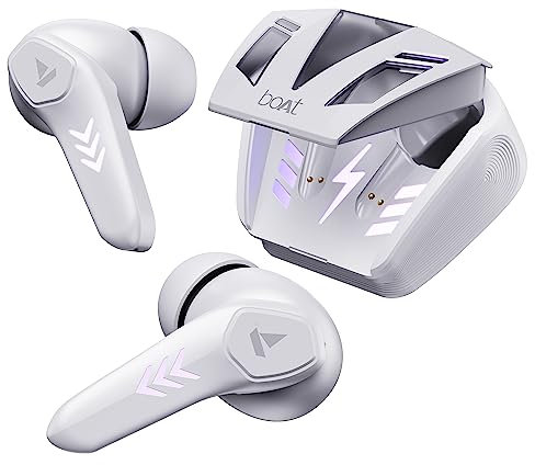 boAt Airdopes 190 True Wireless Earbuds with Beast™ Mode(50ms) for Gaming, 40H Playtime, Breathing LEDs, boAt Signature Sound, Quad Mics ENx™ Tech, ASAP™ Charge & BT v5.3(White Sabre)