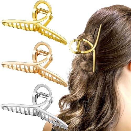 Brateuanoii 3 PCS Grande Griffe Métallique, Grandes Barrettes Crabe à Cheveux, Pince Cheveux Crabe, Pinces à Cheveux Antidérapantes pour Femmes, Pinces à Cheveux pour Cheveux Épais, Cheveux Fins