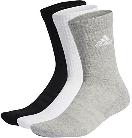 adidas Unisex Cushioned Crew Socks 3 Pairs, Medium Grey Heather / White / Black, 8.5-10