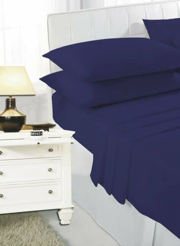 INSAFIANS Easy Care NON IRON 4FT SMALL DOUBLE/DOUBLE Fitted Sheet Polycotton Bed Mattress Cover & PILLOW PAIR (Navy, Double Fitted Sheet Only)