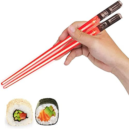 ZALTAS 1 Pair Lightsaber Chopsticks, LED Glowing Chopsticks, Home Kitchen Dinner Luminous Reusable Tableware Food-Grade Chopsticks Starwar Theme Party Supplies (Red)