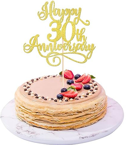 Xsstarmi 1 Packung Glitter Happy 30th Anniversary Cake Topper 30th Wedding Anniversary Cheers to 30 Years Cake Decorations for Happy 30th Birthday Wedding Anniversary Party Decorations Gold