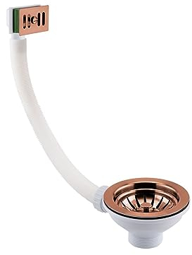 ARA CHOICE Kitchen Sink Waste Overflow Basket Waste with Overflow Sink Waste Overflow Kit Stainless Steel Sink Strainer and Square Overflow Head with PVC Pipe (Copper)