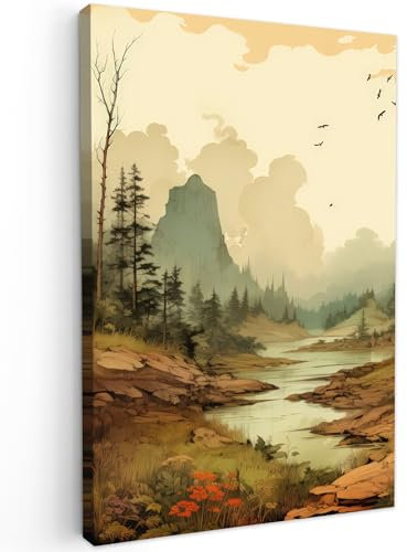 MuchoWow© Impression sur Toile Peinture 40x60 cm Tableau Mural Decoration Salon Reproductions de Tableaux Murale Moderne Vintage - Eau - Arbres - Nature - Montagnes