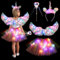 Déguisement Licorne Enfant Lumineux Ailes de Plumes Coloré avec Serre-tête,Baguette Magique LED Tutu Jupe Tulle Fille Ailes d'ange pour Halloween Carnaval Cosplay, 60CM