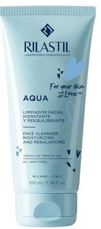 Rilastil Aqua - Limpiador Facial Suave y Cremoso con Acción Hidratante, Reequilibrante y Emoliente para Todo Tipo de Pieles - 100 ml