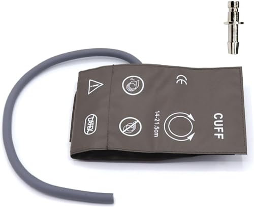Manguito NIBP con conector BP12 para niños, 14-21,5cm, tubo único, reutilizable, PU marrón, manguito de presión arterial de repuesto con bolsa de aire interior TPU