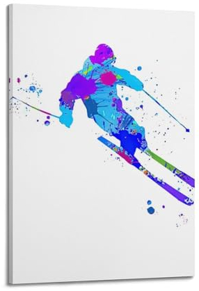 LYER Aquarell Skier Poster Wandkunstdruck Retro Ästhetische Raumdekoration Malerei Leinwand Zuhause und Büro Dekorationen 20x30inch(50x75cm) Frame-style
