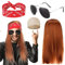 Rocker Kostüm Herren, Herren 90er Jahre Rocker Kit mit Perücke Rot/Blond + Stirnband + Sonnenbrille, Punker Kostüm Mann, für 70er 80er 90er Jahre Outfit Damen Herren Rapper