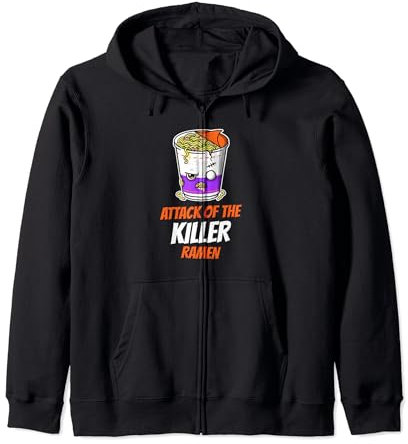 Funny Ramen design with spooky noodle pot Zip Hoodie