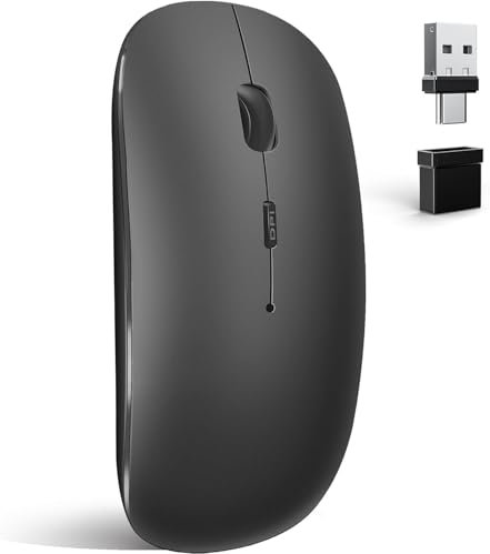 QYFP Bluetooth Kabellose Maus für MacBook Air Mac Pro Laptop Computer iPad PC Optische wiederaufladbare leise Funkmaus mit Dual Mode Switch Maus Bluetooth5.2/3.0 und 2.4GHz USB Typ-C Empfänger,Schwarz