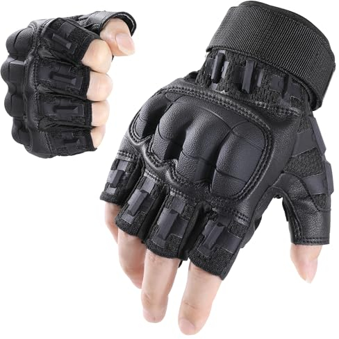 WTACTFUL Fingerlose Motorradhandschuhe Herren Sommer, atmungsaktiv Motorrad Handschuhe Herr Touchscreen mit Protektoren für Taktische Fahrrad einsatzhandschuhe Airsoft Paintball Schwarz XL