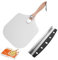 Pizza Peel, 12 x 14 Inch Aluminium Pizza Peel with Foldable Wood Handle and Pizza Cutter 35cm Pizza Rocker Cutter Pizza Peel Set Perfect for Baking Pizza, Breads, Cookies and Pies