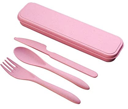 Travel Cutlery Set with Case-Portable Cutlery Set Reusable Plastic Forks Spoon Tableware-Camping Cutlery Set for Travel Picnic Outdoor Office School Lunch Box or Daily Use (Pink)
