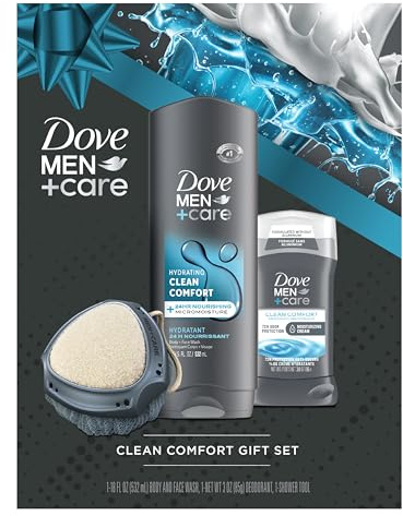 MEN+CARE Coffret cadeau - Gel douche et bain Clean Comfort, déodorant Clean Comfort sans aluminium et accessoires de douche double face (lot de 3)