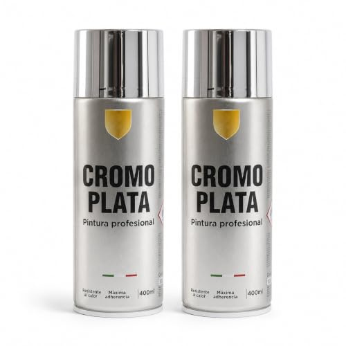 various Pintura Spray Cromo Plata Metalizado Brillo, 2 x 400 ml | Aerosoles de 400 ml con acabado Cromo Plata metalizado brillante para metal, madera, cartón, cerámica y plástico