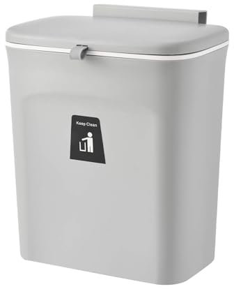 MENGDA Poubelle Suspendue Cuisine, 10L, Gris, Rectangulaire, Plastique, Compost, Déchets Généraux, Sacs de Courses Réutilisables, 26 x 16 x 29,5 CM