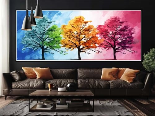 Malen Nach Zahlen Bäume Vier Jahreszeiten Malen Nach Zahlen Erwachsene, DIY Set Ölgemälde Malen Nach Zahlen XXL, Acrylfarben Painting by Numbers, Geschenk Wanddekoration, 80x200cm (Ohne Rahmen)-YH84