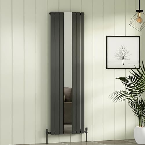 Royal Bathrooms Nexa Anthracite Vertical Wall Mount Single Flat Panel Mirror Designer Radiators - 1800 x 555mm