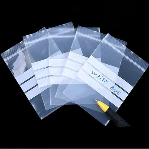 ezkart| 100x Strong Resealable Zip Lock Bags | Reusable Clear Plastic Bags | Ideal for Food Storage Jewellery Medicine (100, 3.5 x 4.5 Inch-Write On Panel)
