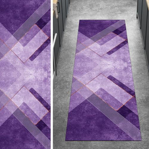 Ymural Teppich Läufer Flur rutschfest Küche 60x240CM Violett Kücheläufer Teppichläufer Lang Modern Meterware Kurzflor Polyester Korridor Schlafzimmer Anpassbar